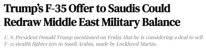 闪评丨考虑向沙特出口F-35战机 美国中东战略出现混乱与矛盾